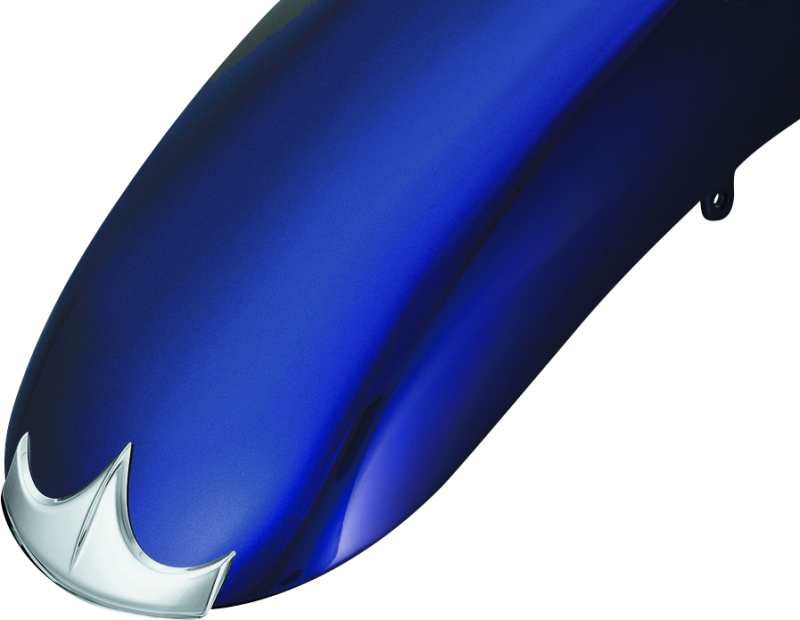 Chrome front fender tip for Indian motorcycles by Kuryakyn, showcasing a sleek, shiny accessory part for motorcycle customization.