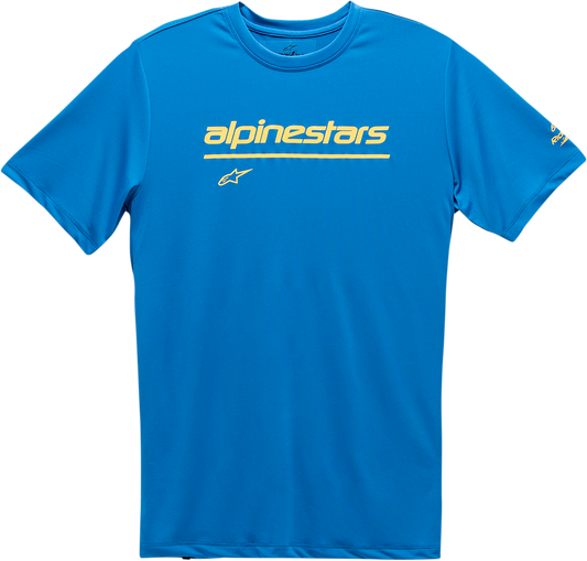 Bright blue Alpinestars Tech Line Up performance T-shirt in large size, featuring athletic design and breathable fabric.