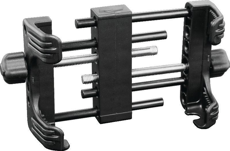 Kuryakyn Tech Connect large device holder for powersports, black, adjustable for devices 3-5/8 to 6 inches wide, mounted on vehicle.