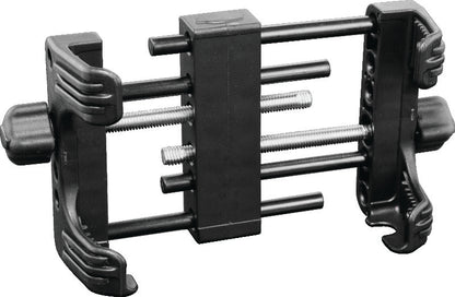 Kuryakyn Tech Connect large device holder for powersports, black, adjustable for devices 3-5/8 to 6 inches wide, mounted on vehicle.