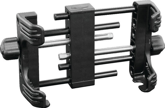 Kuryakyn Tech Connect large device holder for powersports, black, adjustable for devices 3-5/8 to 6 inches wide, mounted on vehicle.
