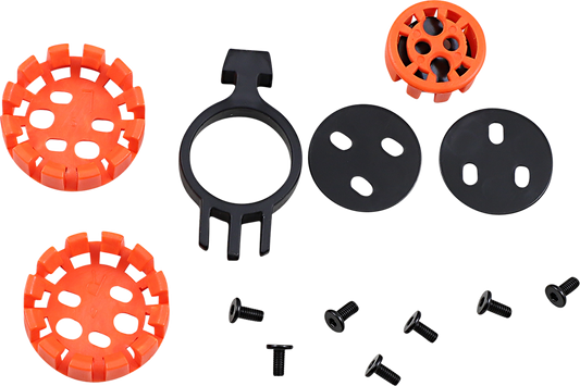 Alpinestars visor connector kit for motorcycle helmets, shown with mounting components and screws for helmet part replacement.