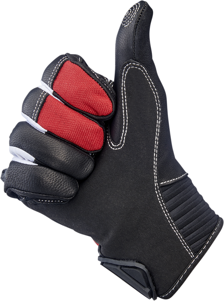 Red BILTWELL Bridgeport Gloves in small size, made by Bill's Exhausts, featuring durable leather and motorcycle glove design.