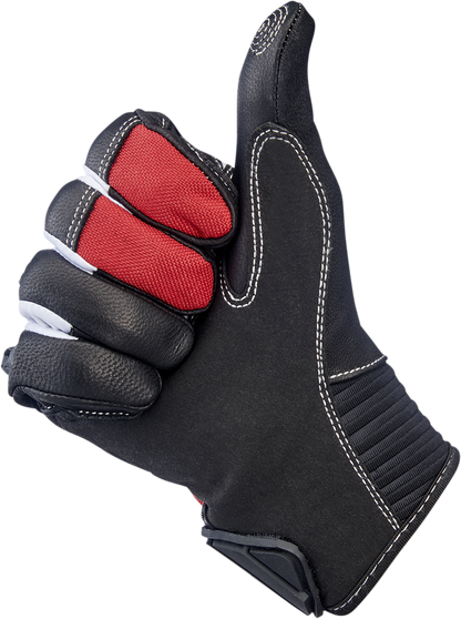 Red BILTWELL Bridgeport Gloves in small size, made by Bill's Exhausts, featuring durable leather and motorcycle glove design.