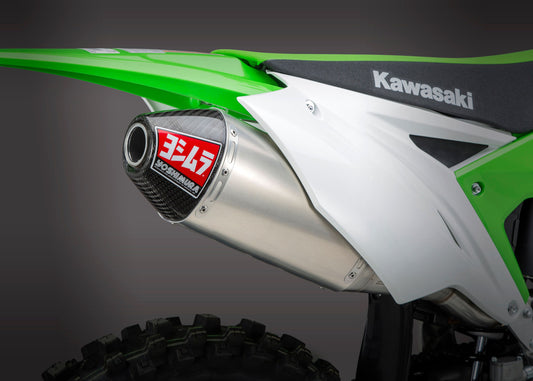YOSHIMURA RS-4 exhaust system with stainless steel and carbon fiber end cap, featuring header, canister, and exhaust components.