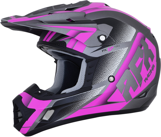 Bill's Exhausts AFX FX-17 Force helmet in frost gray and fuchsia, medium size, with aerodynamic design and clear visor.