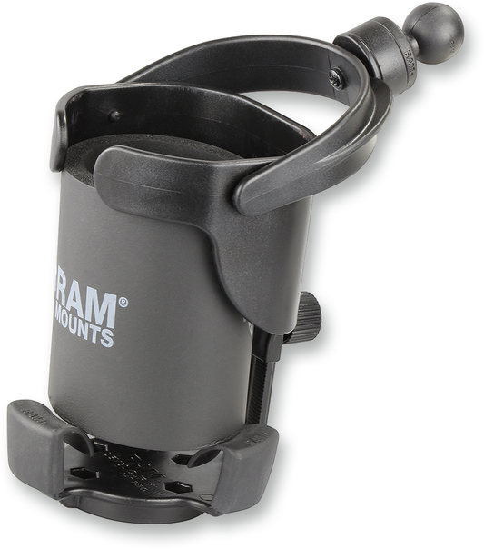 Bill's Exhausts RAM MOUNTS XL Cup Holder with ball mount for engine installation, black plastic design, durable and secure fit.