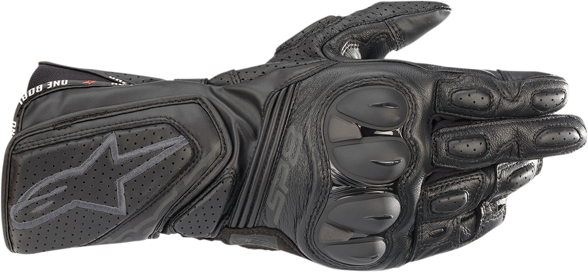 Alpinestars SP-8 V3 motorcycle gloves in black, large size, featuring protective armor and textured grip for riding comfort and safety.