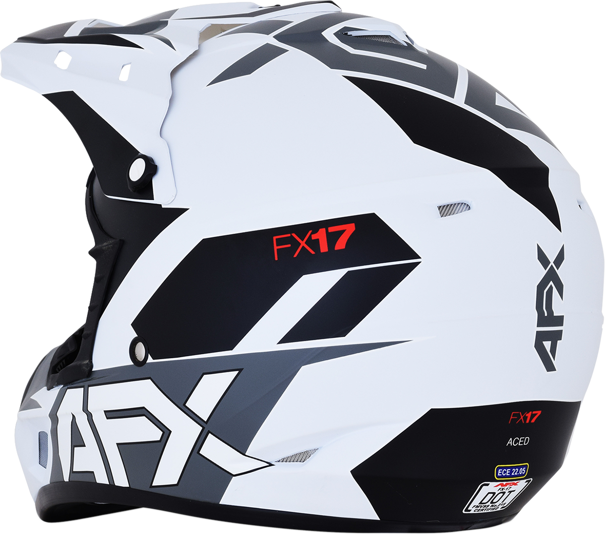 Bill's Exhausts AFX FX-17 Helmet in matte white with aced design, small size, side view showing helmet's sleek shape and matte finish.