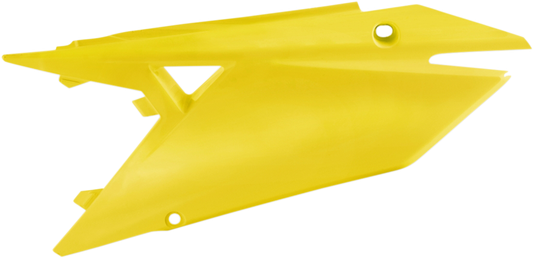 Acerbis yellow body side panels for motorcycle, featuring bold yellow design and mounting points, compatible with specific models.