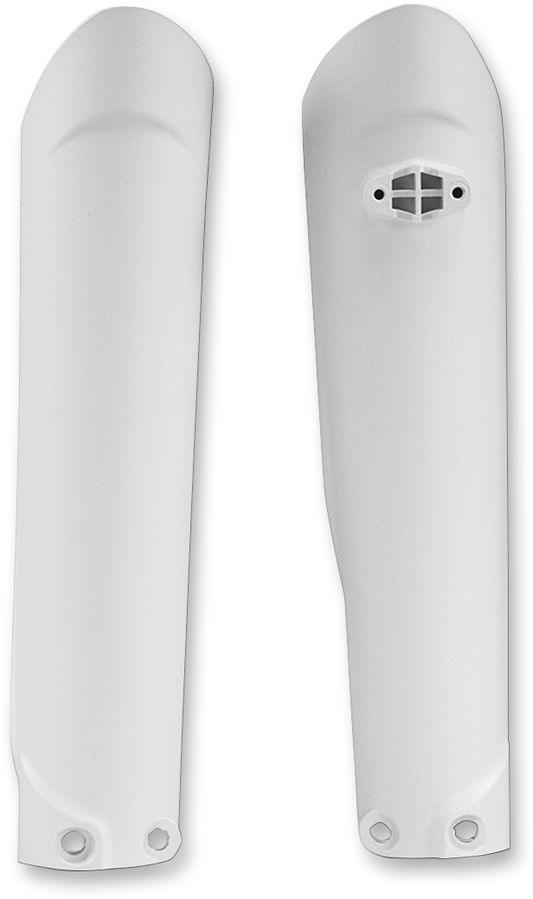 A set of white Acerbis lower fork covers for inverted motorcycle forks, designed for 2016 models, displayed on a white background.