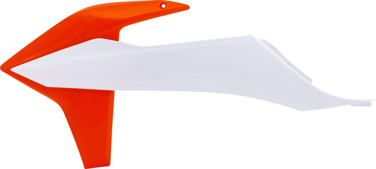 Acerbis radiator shroud in OEM orange and white for motorcycle body protection, displayed on a plain background.