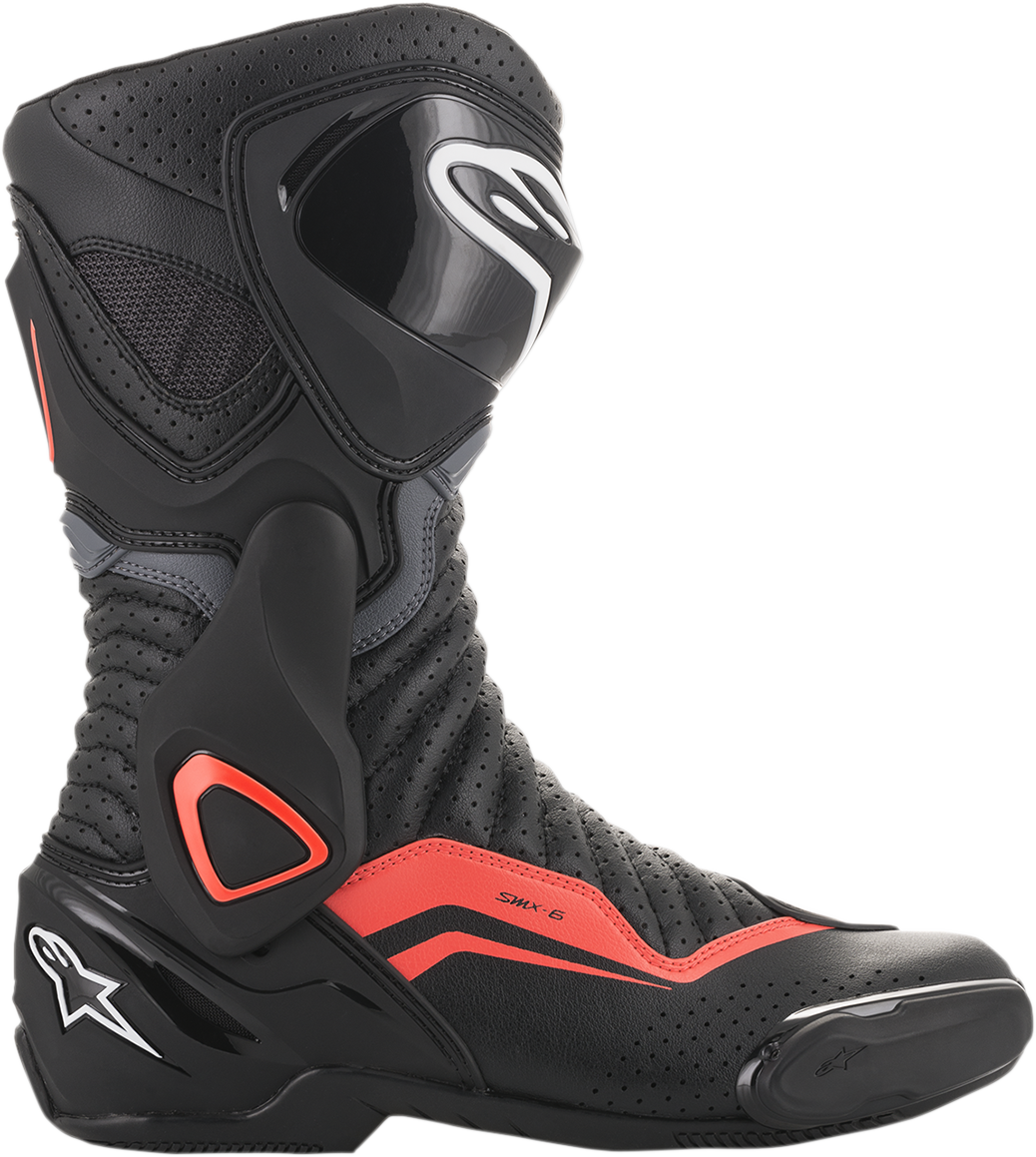 Alpinestars SMX-6 v2 vented motorcycle riding boots in black, gray, and red, size US 7.5 / EU 41, shown from the side.