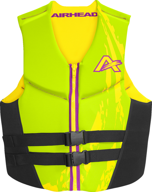 Bill's Exhausts AIRHEAD SPORTS GROUP Swoosh Vest in green, large water safety vest with swoosh design, suitable for water activities.