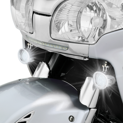 Chrome LED Mini Driving Light for engine by Bill's Exhausts, featuring a compact design with multiple LED bulbs.