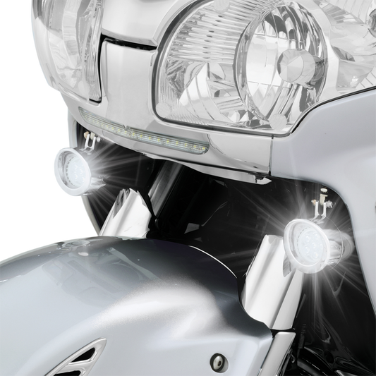 Chrome LED Mini Driving Light for engine by Bill's Exhausts, featuring a compact design with multiple LED bulbs.