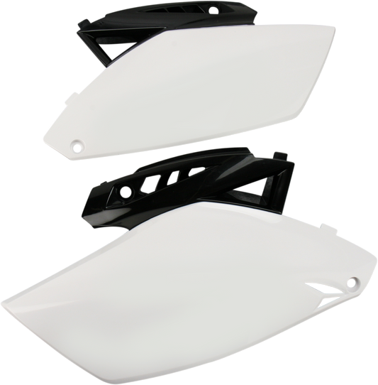 Acerbis white and black side panels for motorcycle body, featuring sleek design and branding, on a neutral background.