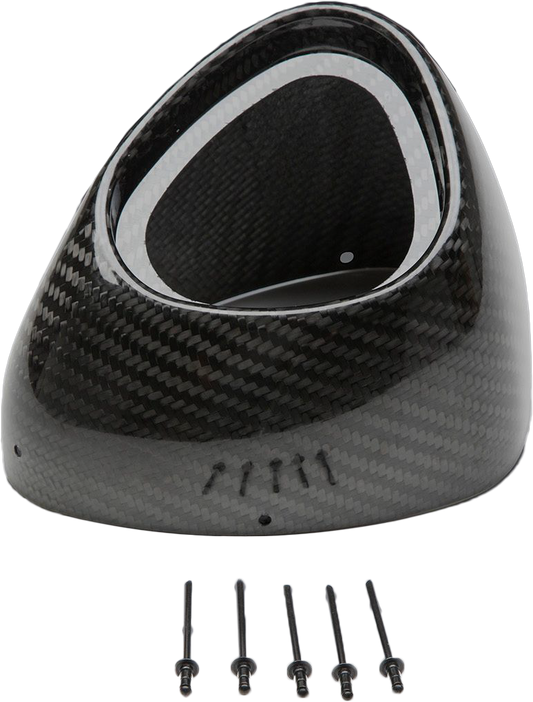 YOSHIMURA Alpha/T 2.5-inch flared end cap kit for performance exhaust systems, shown on a motorcycle exhaust pipe.