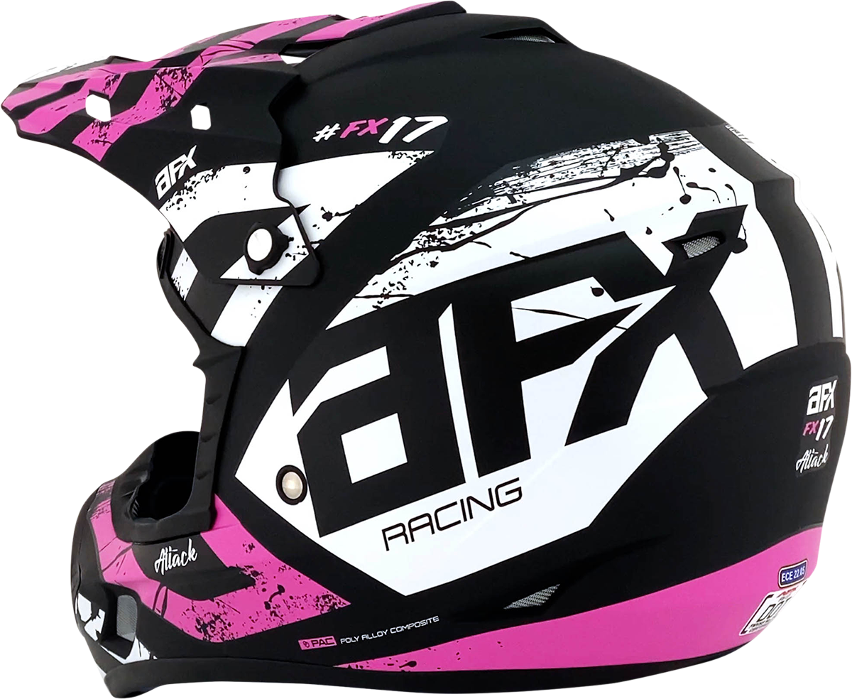 Bill's Exhausts AFX FX-17Y Attack helmet in matte black and fuchsia with large size, featuring aerodynamic design and ventilation.