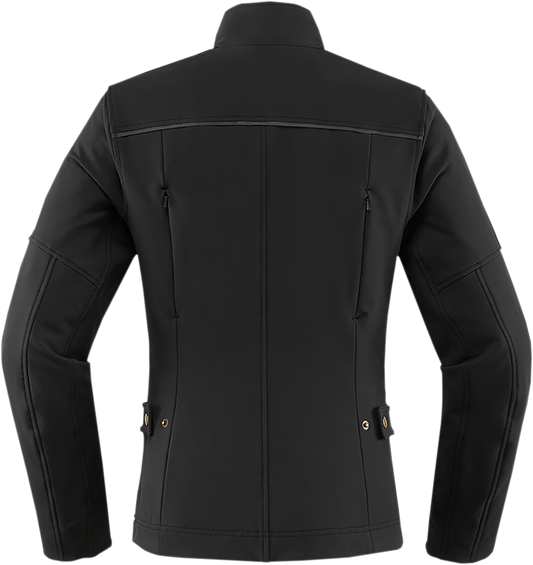 Black ICON Women's Hella2™ Jacket, size large, stylish and durable motorcycle jacket with protective features.