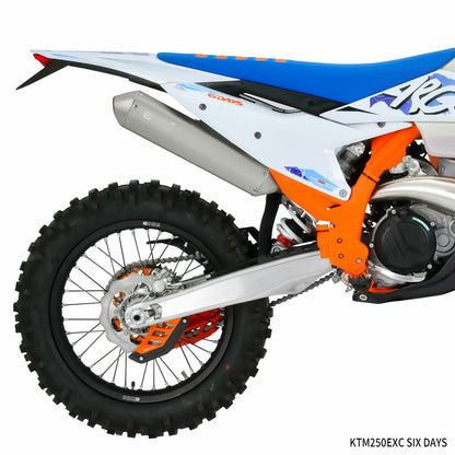 Orange ZETA ZE52-5103 rear disc guard on motorcycle, designed for enhanced rotor protection and durability.