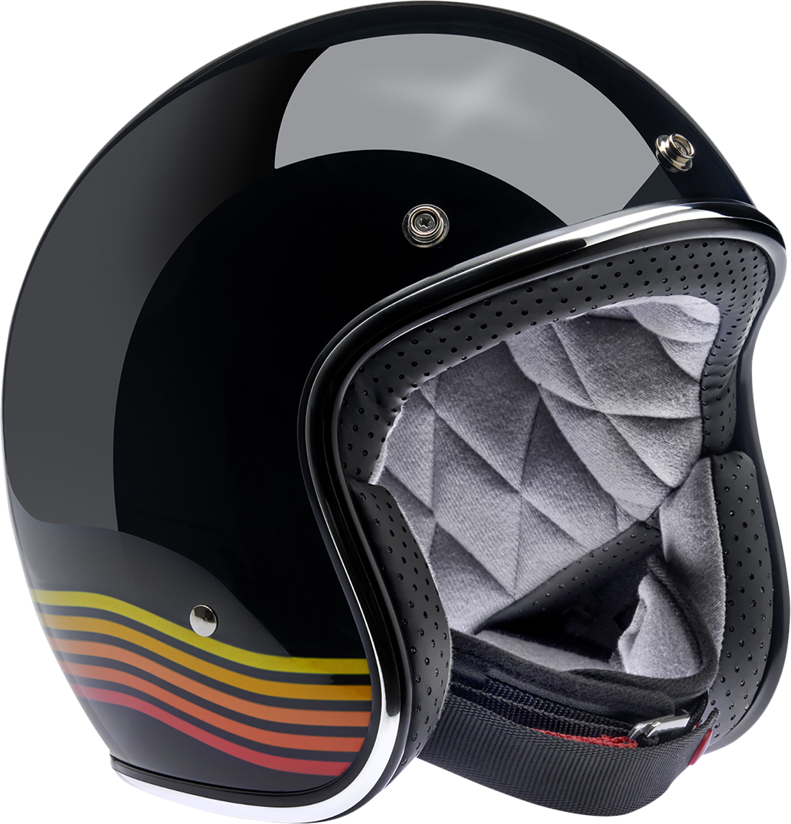 BILTWELL Bonanza helmet in Gloss Black Spectrum with medium size, featuring a sleek, glossy finish and aerodynamic design.