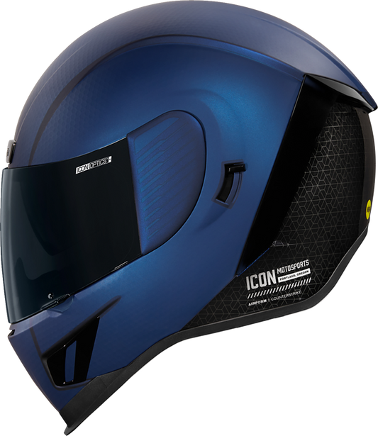 Blue ICON Airform™ Helmet with MIPS® technology, Counterstrike design, medium size, featuring sleek aerodynamic shape.