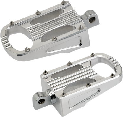 Polished BILTWELL Punisher footpeg for motorcycle, XL size, shown mounted on bike with detailed body design.