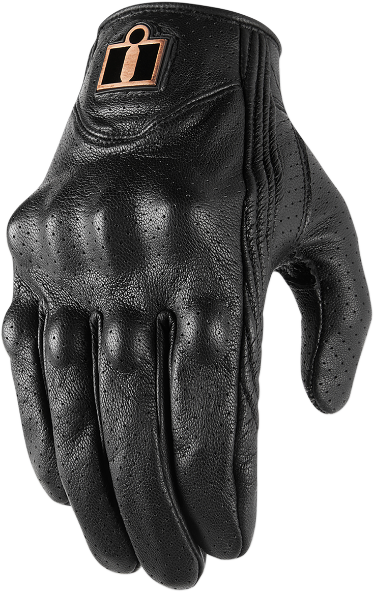 Bill's Exhausts ICON Pursuit Classic™ perforated black gloves, large size, showing breathable leather with perforation details.