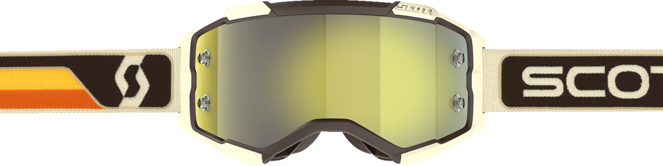 Scott Fury Goggle in brown and beige with yellow chrome lens, designed for motocross and off-road riding.