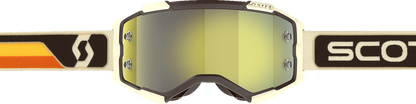 Scott Fury Goggle in brown and beige with yellow chrome lens, designed for motocross and off-road riding.