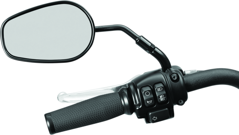 Kuryakyn 3-inch black mirror stem extender for powersports handlebars, shown attached to motorcycle mirror.