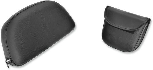 Black Show Chrome backrest engine cover for Indian motorcycles, featuring a sleek design and sturdy construction by Bill's Exhausts.