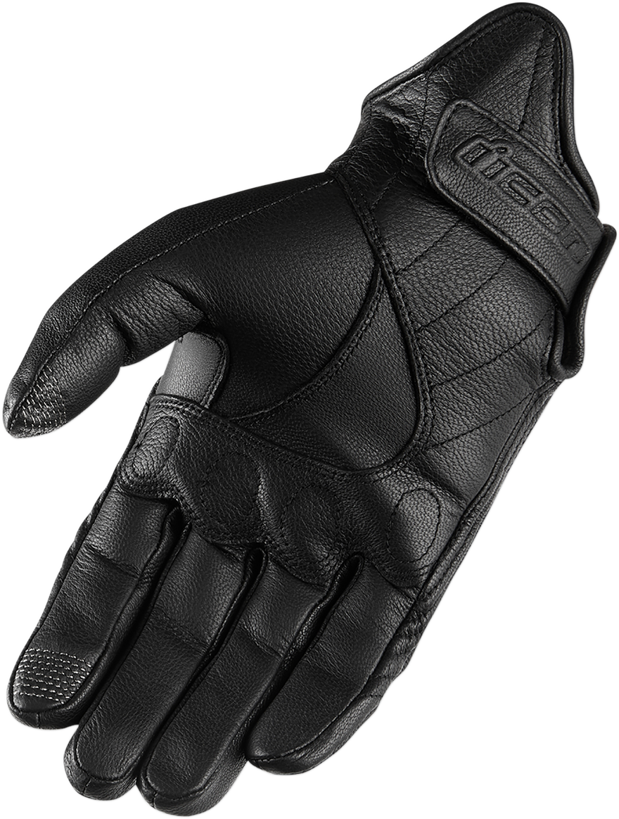 Black ICON Pursuit Classic™ gloves in 3XL size, featuring durable material and detailed stitching, designed for motorcycle riding.