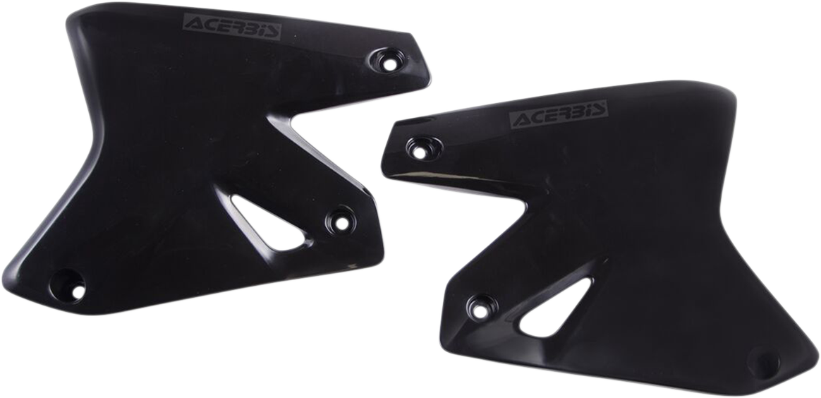 Black Acerbis radiator shrouds for motorcycle body protection, featuring sleek design and durable material.