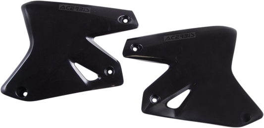 Black Acerbis radiator shrouds for motorcycle body protection, featuring sleek design and durable material.