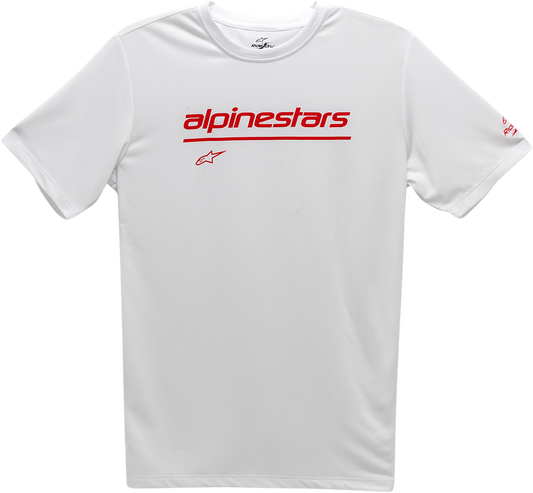 Alpinestars Tech Line Up Performance T-Shirt in white, large size, featuring the brand logo on the front.