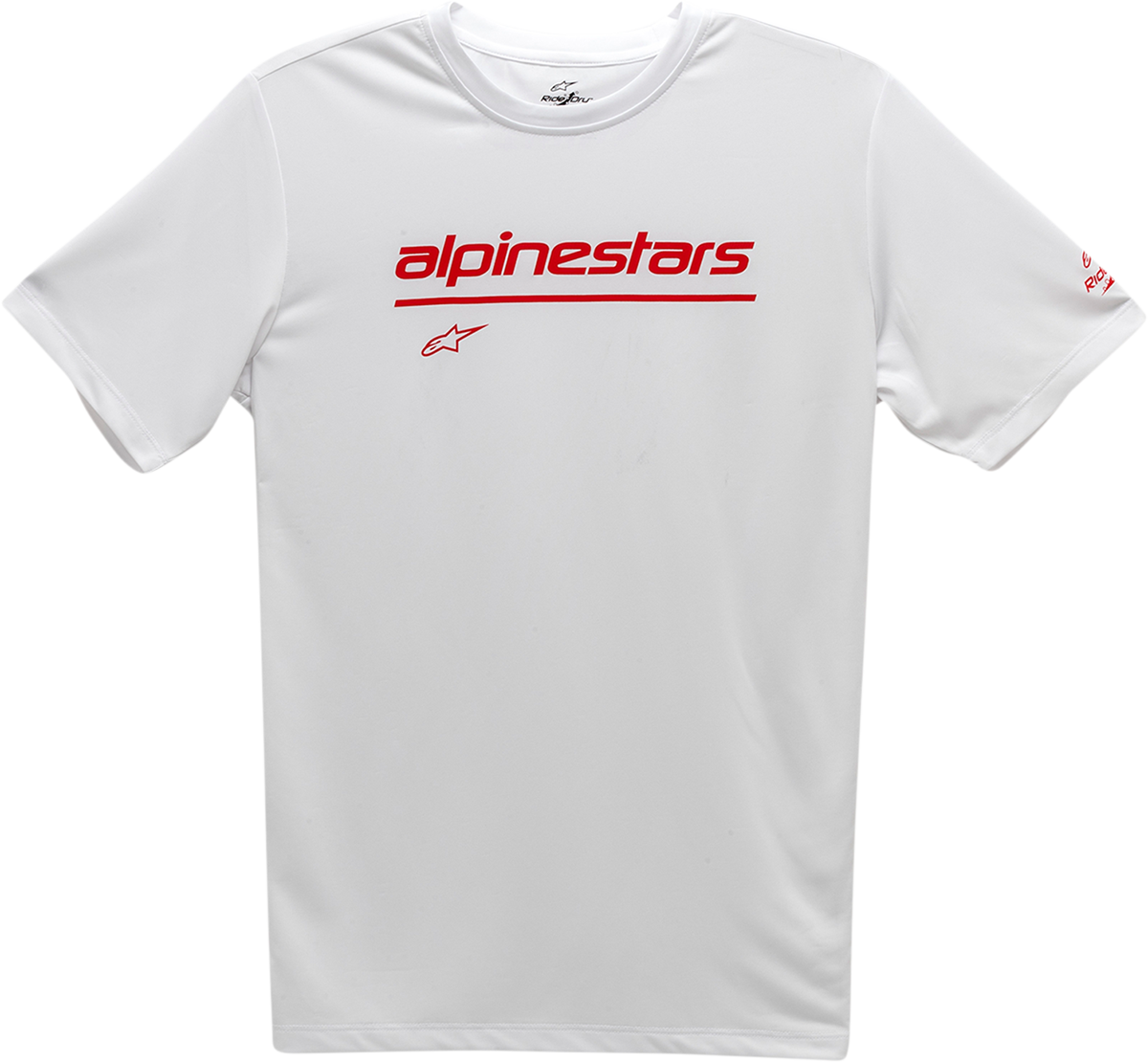 Alpinestars Tech Line Up white performance T-shirt in medium size, featuring the brand logo on the front.