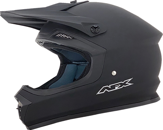 Bill's Exhausts AFX FX-15Y helmet in matte black, large size, showing the aerodynamic design and secure strap system.