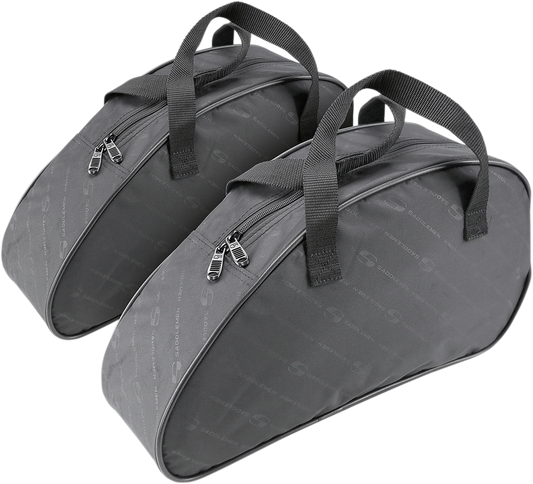 Small teardrop saddlebag liner for seats by Bill's Exhausts, showing the padded interior with straps and compartments.