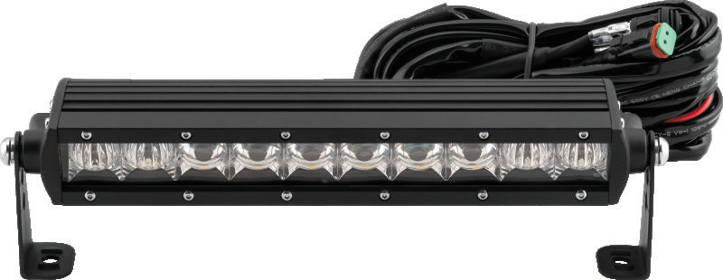QuadBoss 6.5-inch single row LED light bar with high-intensity combo beam for powersports vehicles, mounted on a vehicle.