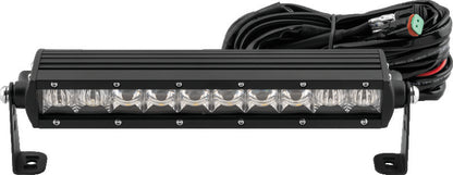 QuadBoss 6.5-inch single row LED light bar with high-intensity combo beam for powersports vehicles, mounted on a vehicle.