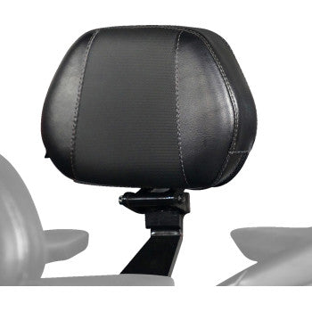 Black Show Chrome Ballistic Passenger Backrest for Ryker 2019-2023, motorcycle comfort accessory with sturdy design.