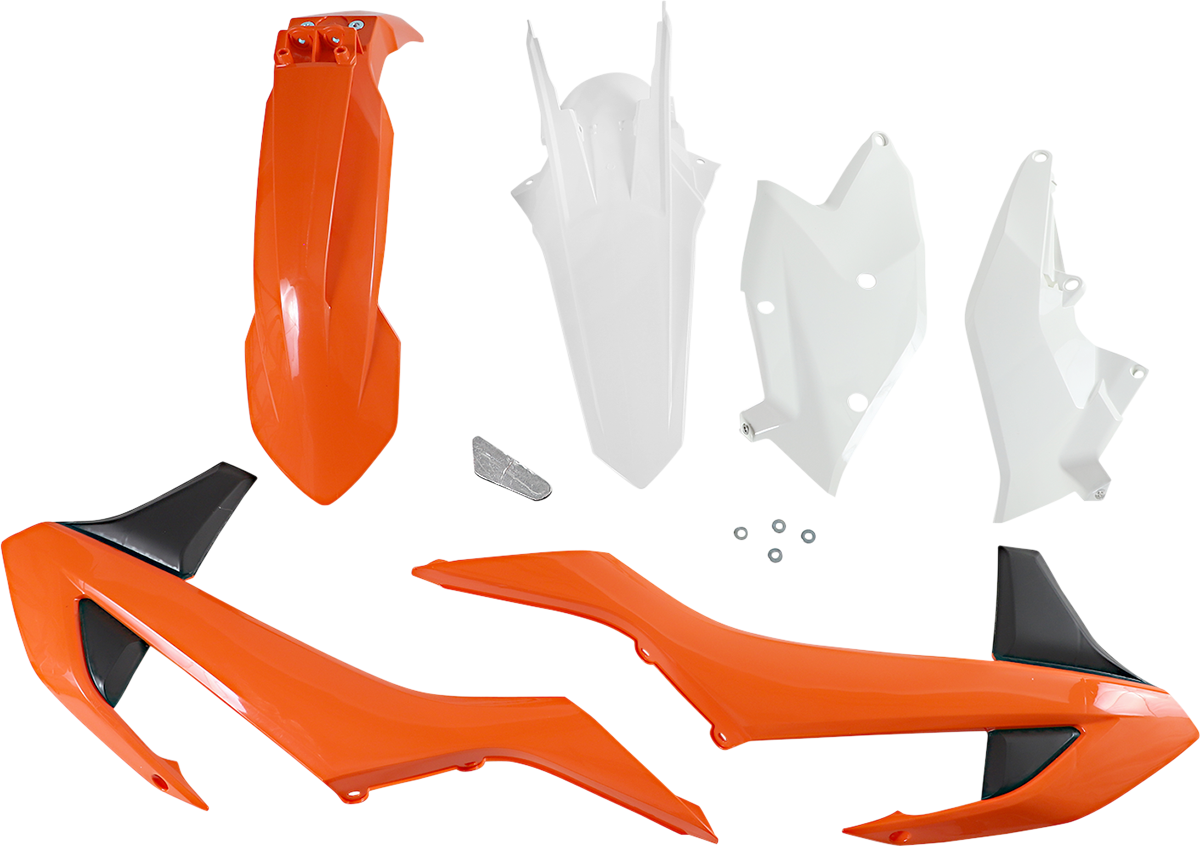 Acerbis OEM standard replacement body kit for motorcycle, featuring various body panels and components in a natural, detailed view.