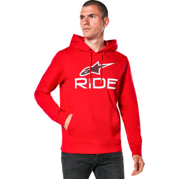 Alpinestars Ride 4.0 hoodie in red, white, and black, 2XL size, featuring the Alpinestars logo and sporty design.