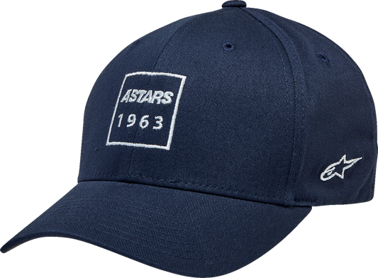 Alpinestars navy boxed hat in small/medium size, featuring a classic design with the brand logo, suitable for casual wear.