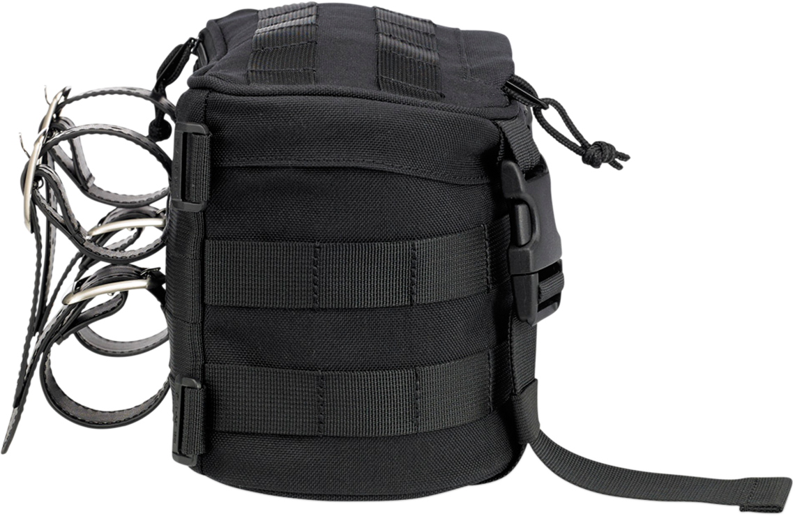 BILTWELL Exfil-7 motorcycle bag by Bill's Exhausts, black durable bag with straps and compartments for motorcycle gear storage.