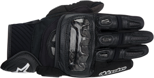 Black Alpinstars GP-Air leather motorcycle gloves in medium size, featuring protective padding and breathable design.