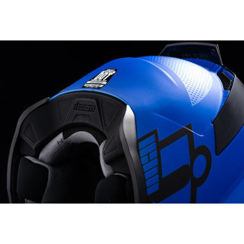 Blue ICON Airflite™ Helmet Jewel MIPS® in XL size featuring sleek aerodynamic design and adjustable strap for motorcycle riding.