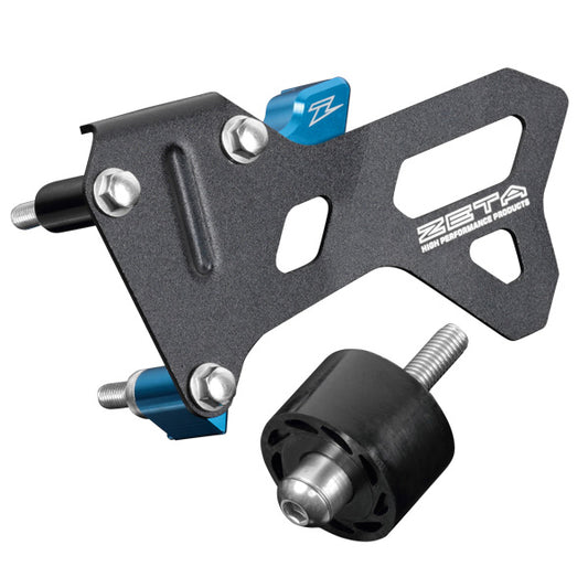 ZETA Case Saver Kit for Husqvarna 450 and 501 motorcycle, showing black plastic components and mounting hardware.